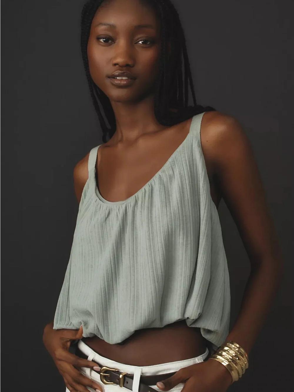 Anthropologie Sheer Ribbed Buckle Bubble Tank NWT size large - Picture 5 of 11